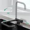 A black kitchen faucet is shown in a sink area, with arrows and text indicating its 180 and 360-degree rotation capabilities, and a measurement of 70mm. Produktbild-Vorschau