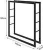 A black metal firewood rack with dimensions indicated. Produktbild-Vorschau
