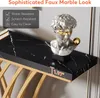 A close-up view of a black marble-look console table with a gold geometric base, featuring a bust of David with gold accents as a decorative item. Produktbild-Vorschau