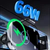 A close-up of a car phone mount with a phone charging, with large text indicating 66W. Produktbild-Vorschau