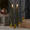 LED Stabkerzen MIA - Echtwachs - realistische 3D Flamme - H:24cm - Batteriebetrieb - olivgrün - 2 St Produktbild-Vorschau