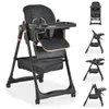 A black high chair with rose gold accents is shown from multiple angles. Produktbild-Vorschau