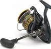 A black and gold fishing reel is shown against a white background. Produktbild-Vorschau