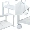A collage of four close-up images showing different parts of a white rolling printer stand. Anteprima dell’immagine prodotto