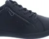 A close-up view of a black leather shoe with a zipper and laces. Produktbild-Vorschau