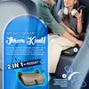 A child is being secured in a car seat by an adult, with marketing text and graphics overlaid. Produktbild-Vorschau