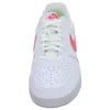 A front view of a white Nike Court Vision Lo NN sneaker with pink accents. Produktbild-Vorschau