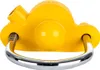 A close-up studio shot of a yellow and silver trailer hitch lock. Produktbild-Vorschau