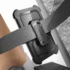 A close-up shot of a phone case attached to a belt clip, with a grey fabric belt passing through it. Produktbild-Vorschau