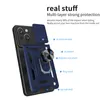A disassembled phone case with labels pointing out its features. Produktbild-Vorschau