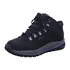 A black hiking boot with a gray sole and blue accents. Produktbild-Vorschau