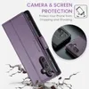 A purple phone case is shown in a dynamic pose, appearing to fall onto a cracked surface, with smaller inset images of the case in purple and black. Produktbild-Vorschau