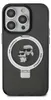 A black iPhone case with a Karl Lagerfeld and Choupette graphic and a ring stand. Produktbild-Vorschau