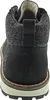 The back view of a black boot with a gray knitted cuff and a white sole. Produktbild-Vorschau