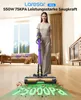 A woman is using a cordless vacuum cleaner in a living room. Produktbild-Vorschau