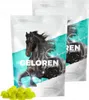 Two bags of horse supplement with a pile of gummy treats in the foreground. Anteprima dell’immagine prodotto