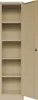 An empty beige metal storage cabinet with its door open, showing multiple shelves. Podgląd zdjęcia produktu