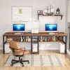 A long, two-person desk with a built-in bookshelf, set up in a home office environment. Náhled obrázku produktu