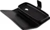 A black leather wallet-style phone case is open, showing the inner phone holder. Náhled obrázku produktu