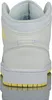 The back view of a white and yellow Nike Air Jordan 1 Mid sneaker is shown against a white background. Podgląd zdjęcia produktu