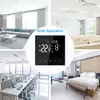A collage of four different indoor scenes, with a central image of a thermostat. Podgląd zdjęcia produktu