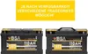 Two car batteries are shown side-by-side, with a yellow banner above them containing German text. Produktbild-Vorschau