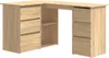 A light brown corner desk with drawers and shelves against a white background. Náhľad obrázku produktu