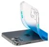 A clear protective phone case with a blue gradient is shown partially covering a smartphone. Produktbild-Vorschau