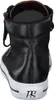A rear view of a black high-top sneaker with a white sole. Voir les images du produit