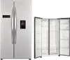 A side-by-side refrigerator with its doors open, showing the interior. Produktbild-Vorschau