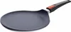 A dark gray crepe pan with a black handle with a red accent is shown against a white background. Produktbild-Vorschau