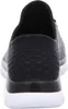 The back view of a black SKECHERS sneaker with a white sole. Podgląd zdjęcia produktu