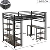 Diagram showing dimensions of a loft bed with desk and shelves. Náhled obrázku produktu