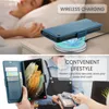 Collage showing a phone case being wirelessly charged and another phone case with cards being used to pay. Produktbild-Vorschau