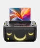 A black portable speaker with a screen displaying a colorful abstract image, set against a plain white background. Anteprima dell’immagine prodotto