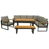 A complete outdoor dining and lounge set with a sectional sofa, armchair, table, and bench, presented on a white background. Produktbild-Vorschau