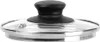 A close-up studio shot of a glass pot lid with a black handle. Podgląd zdjęcia produktu