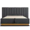 A studio shot of a bed frame with a headboard and slatted base. Produktbild-Vorschau