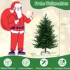 Santa Claus stands next to a Christmas tree with measurement indicators and feature icons at the bottom. Produktbild-Vorschau