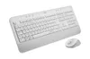 A white Logitech wireless keyboard and mouse set on a white background. Produktbild-Vorschau