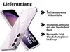 A clear phone case is shown with text describing the contents of the package and shipping information. Produktbild-Vorschau