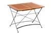 A wooden folding table with a metal frame, shown against a white background. Produktbild-Vorschau