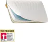 A cutaway view of a pillow showing its layered construction, with a test winner badge below. Produktbild-Vorschau