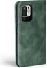 A green flip cover case for a Xiaomi Redmi Note 10 5G phone is shown from the side. Produktbild-Vorschau