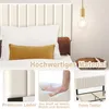 A bed with pillows and a bedside lamp, with close-up shots of materials and construction. Produktbild-Vorschau