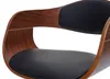 Close-up view of a modern chair with a wooden frame and black upholstery. Produktbild-Vorschau