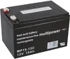 A black lead-acid battery with white text and markings. Voir les images du produit