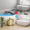 A split image showing a messy bathroom floor with clothes scattered around in the top half, and a tidy bathroom with a laundry basket and a clean bathtub in the bottom half. Anteprima dell’immagine prodotto