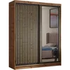 A wardrobe with sliding doors, one of which is mirrored, reflecting a bedroom interior. Produktbild-Vorschau