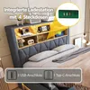 A bed with a headboard featuring integrated storage and charging ports. Náhľad obrázku produktu